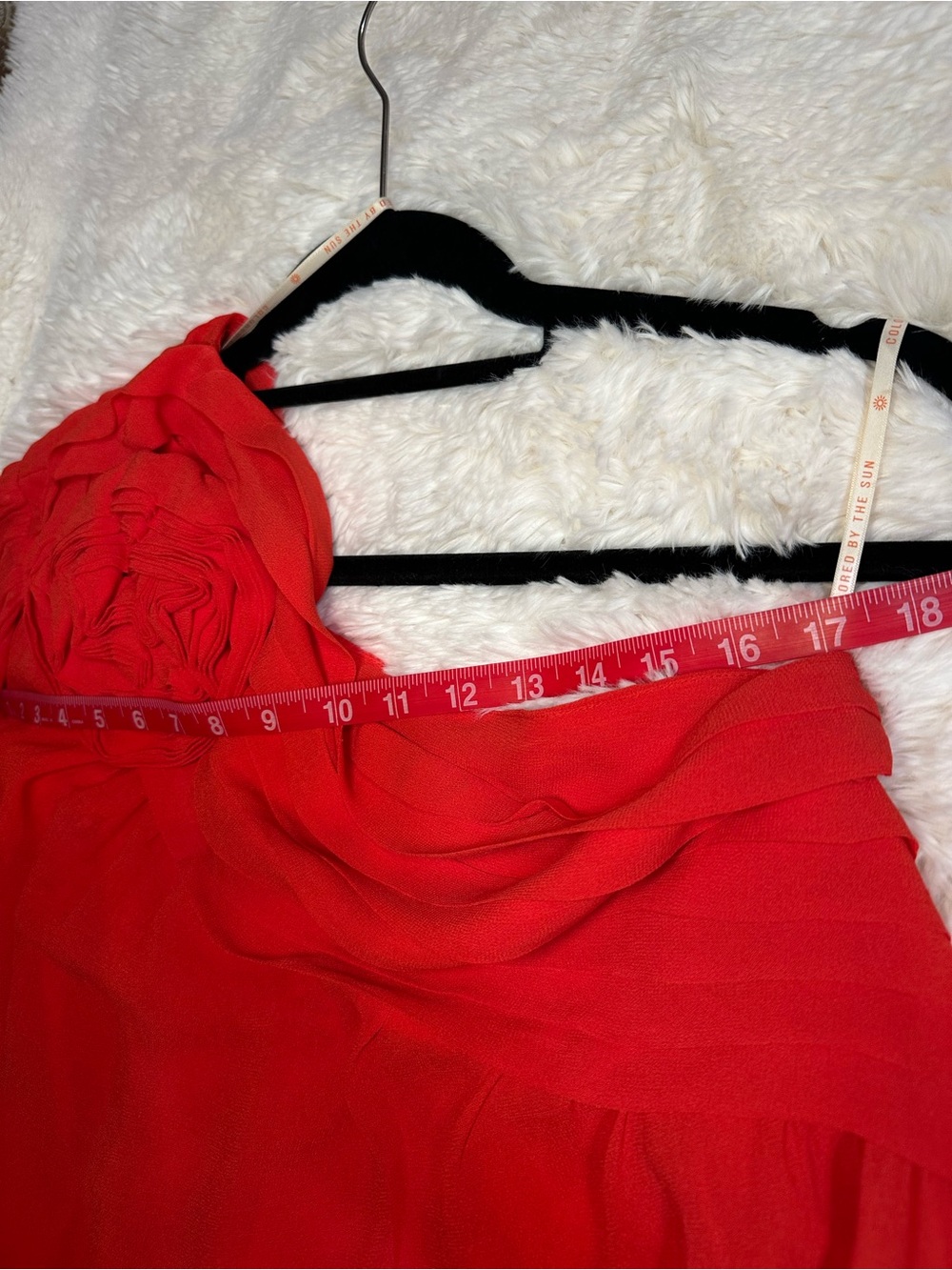 FARM Rio Rose One Shoulder Rosette Pleated Chiffon Blouse Coral Red Size M - Picture 12 of 15